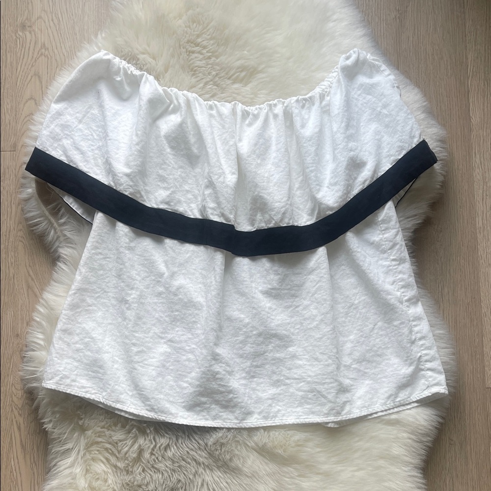 LOFT White Off-Shoulder Blouse with Black Trim